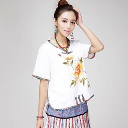 廠家直銷(xiāo) 2015新款 民族風(fēng)女裝 手繪花包邊原創(chuàng)女裝亞麻上衣