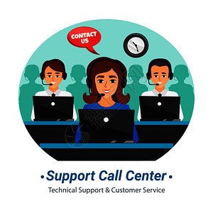 客戶支持服務圖標收集與呼叫中心操作員咨詢期間的矢量插圖